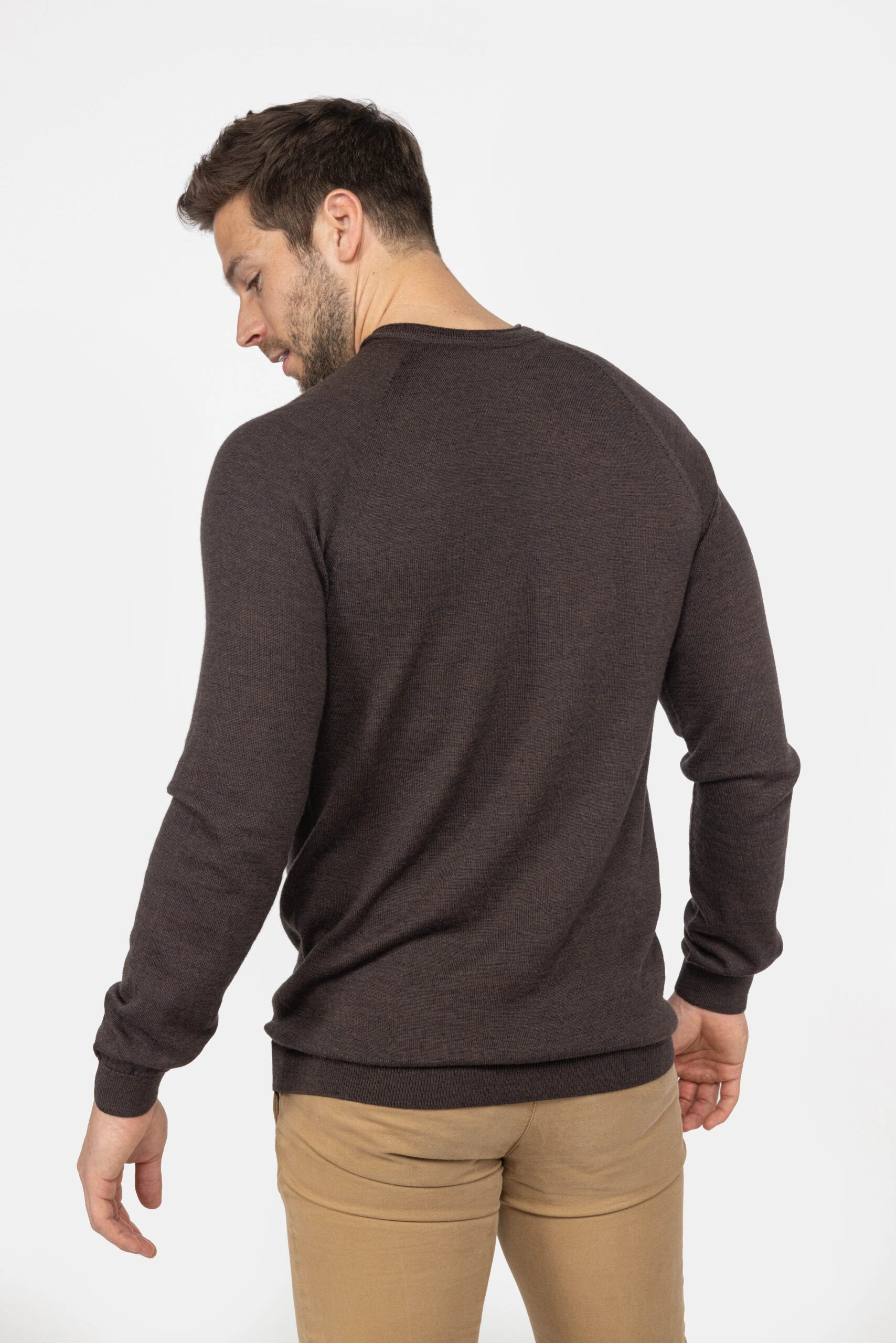Heren trui van merinowol met ronde hals - Donkerbruin