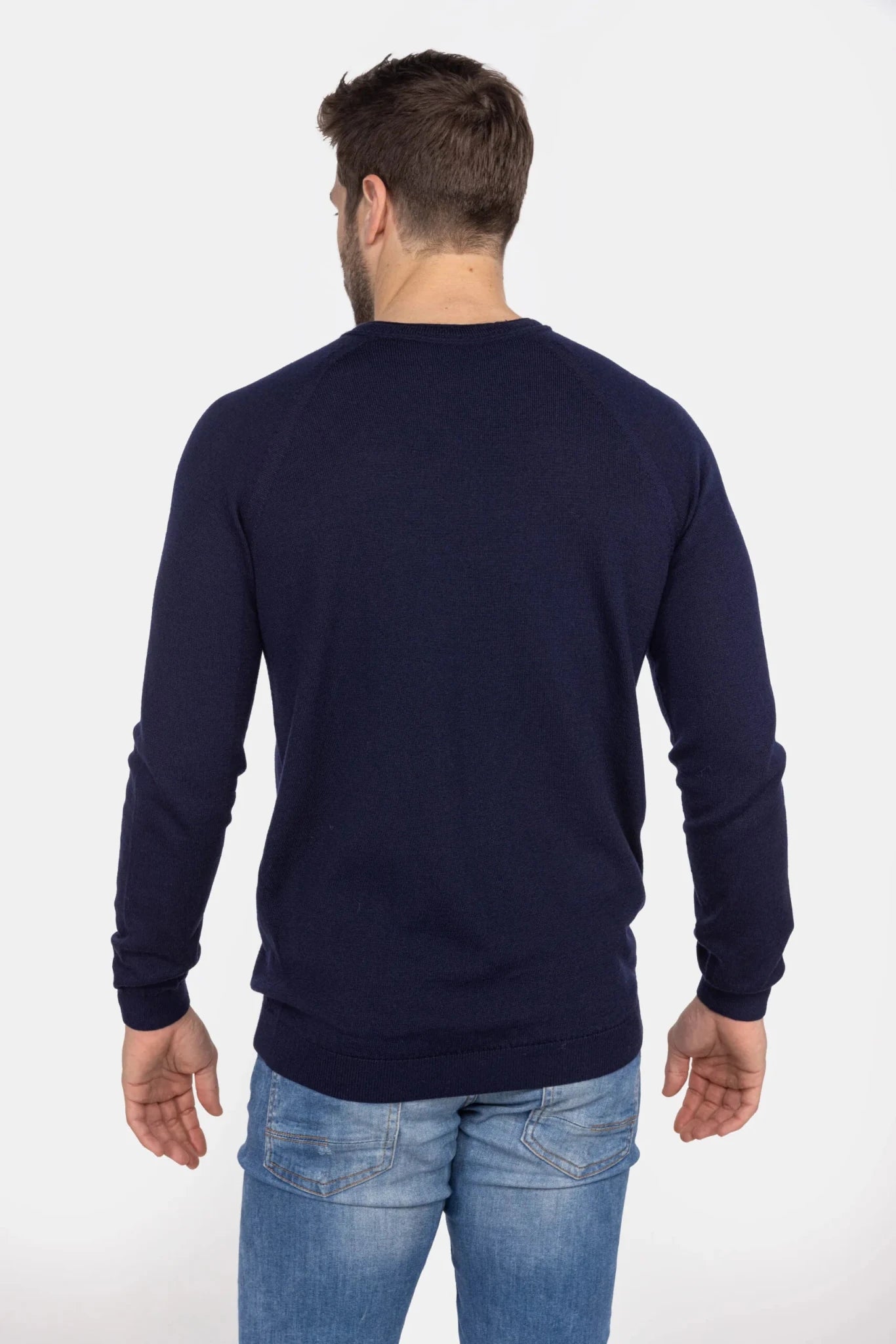 Heren trui van merinowol met ronde hals - Navy - Meedin