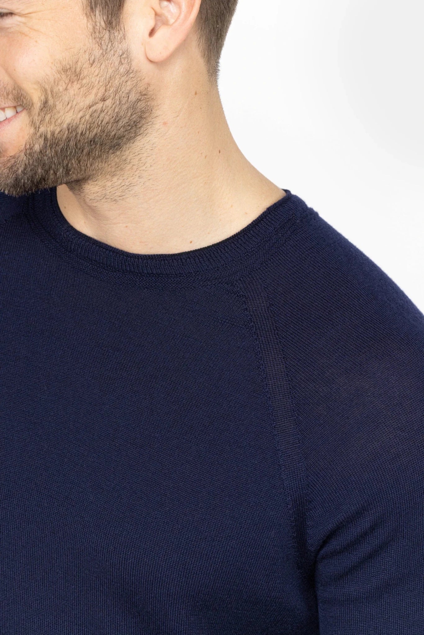Heren trui van merinowol met ronde hals - Navy - Meedin