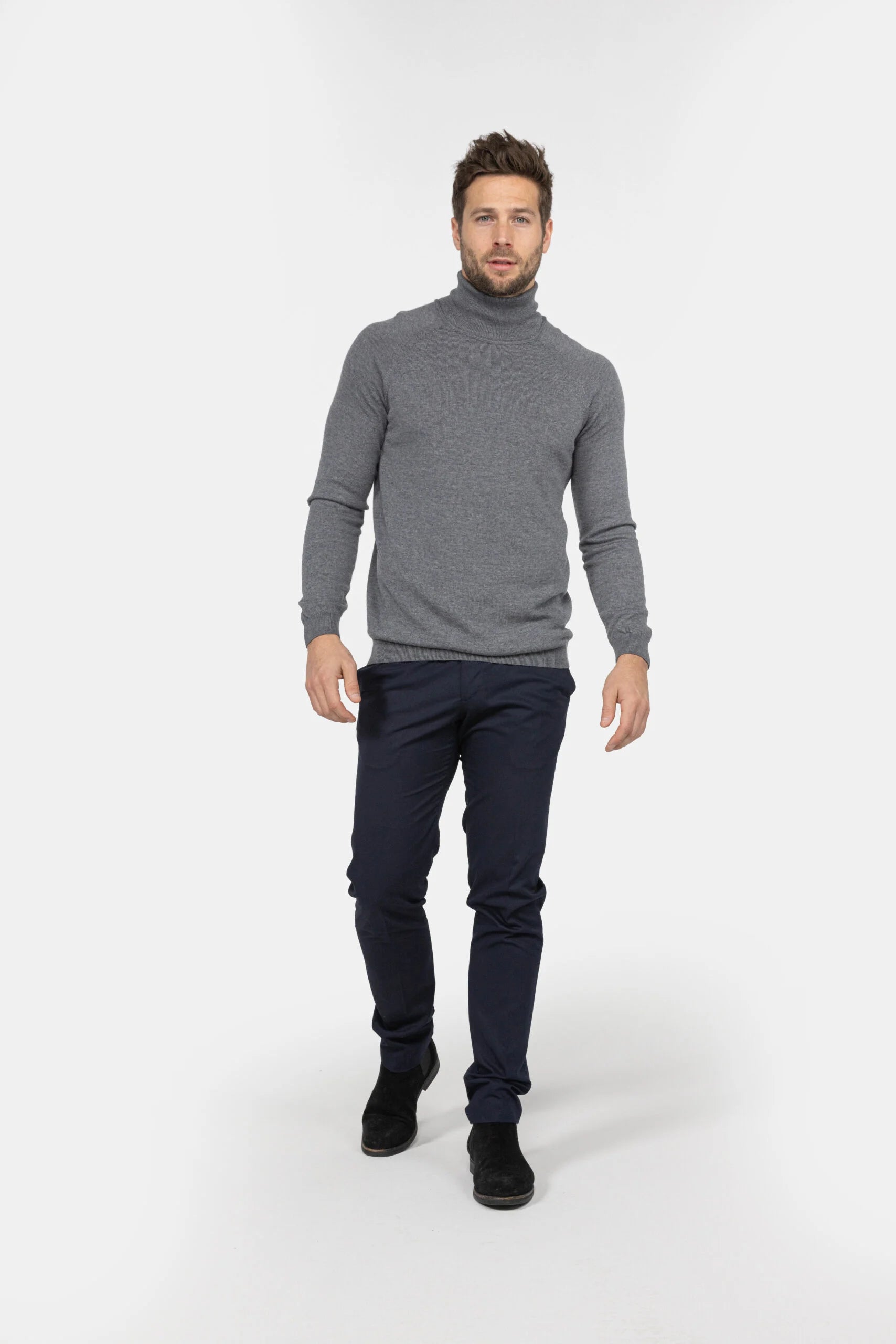 Heren coltrui van merinowol - Grijs mêlee