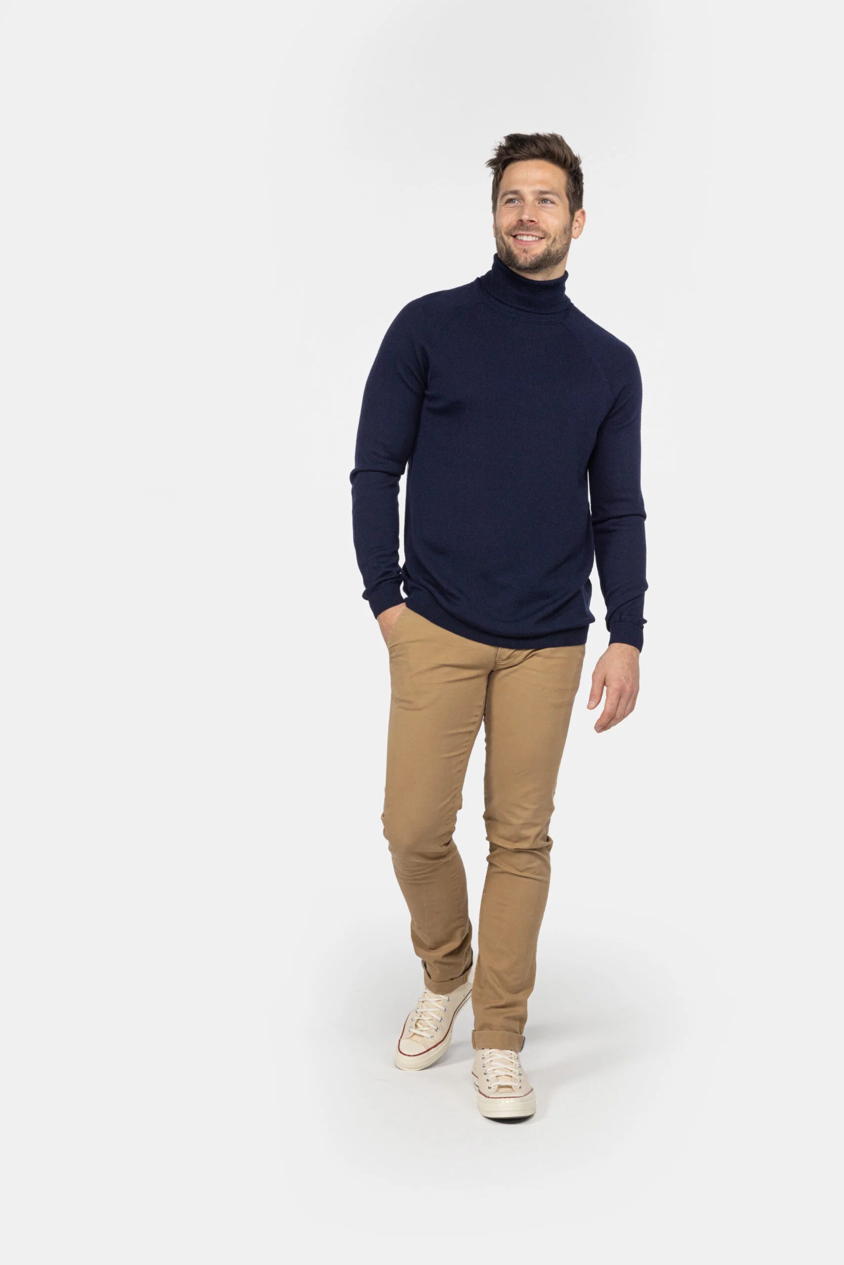 Heren coltrui van merinowol - Navyblauw