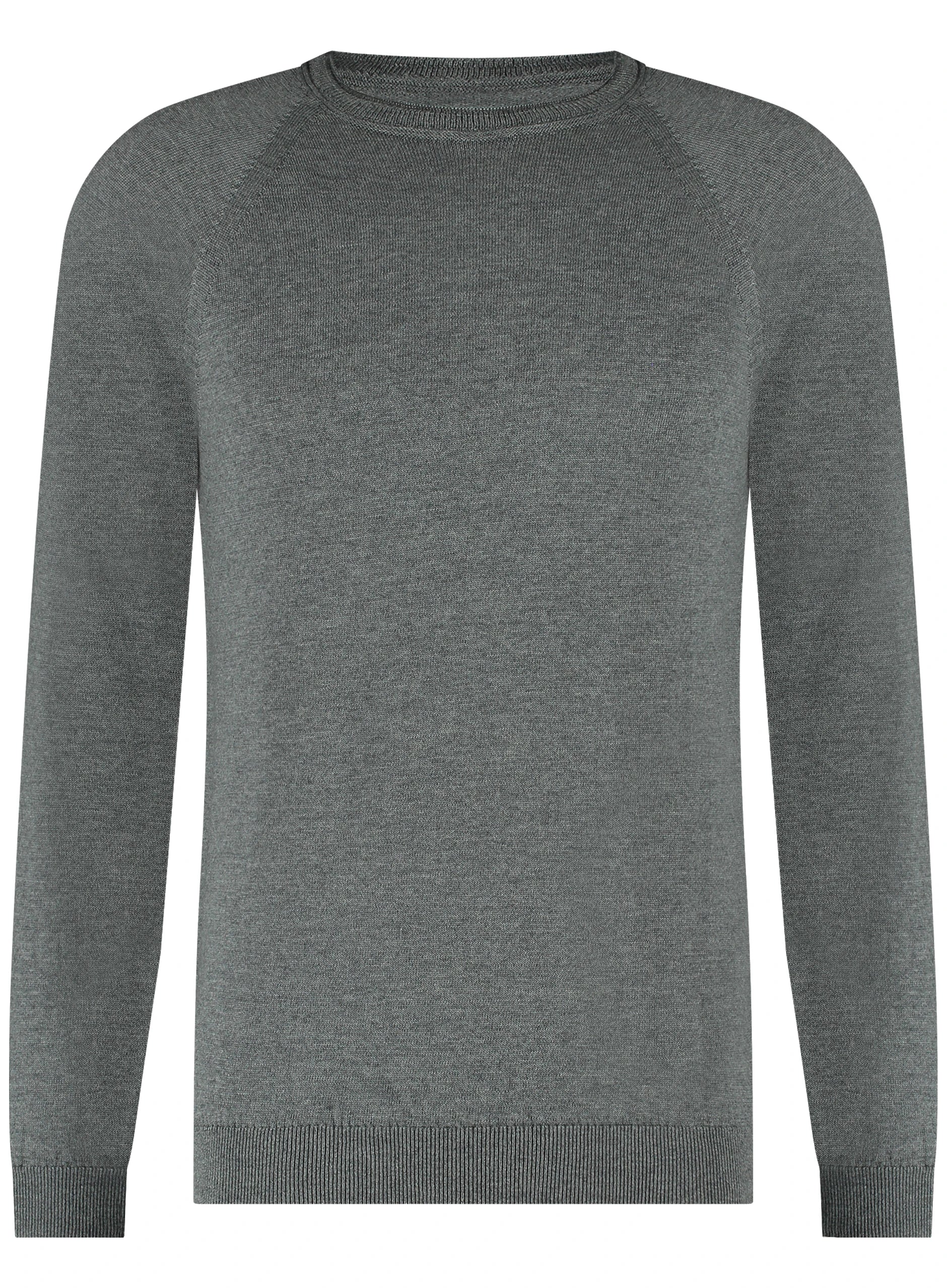 Heren trui van merinowol met ronde hals - Grijs Mêlee