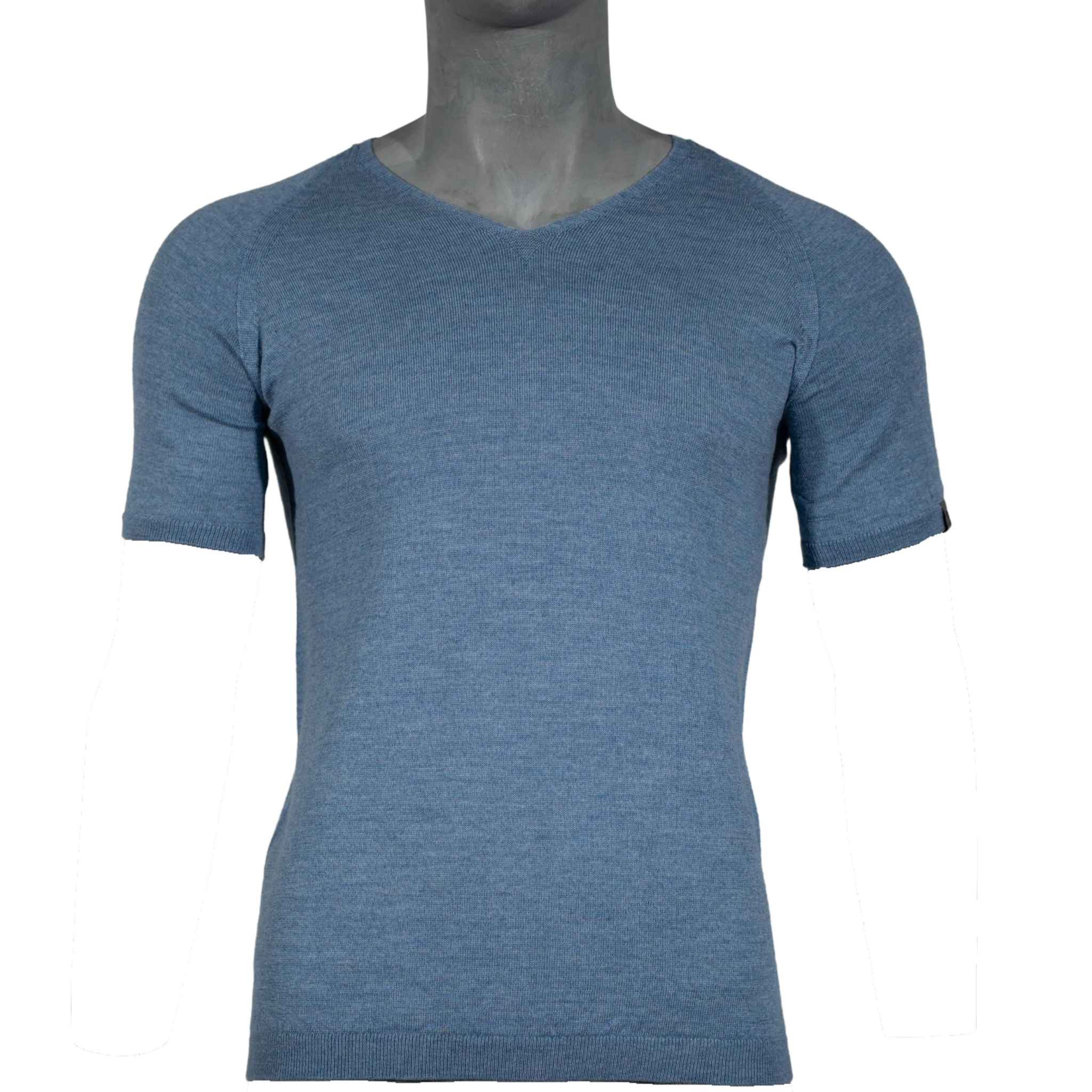 Merino T-Shirt Heren V-Hals - Petrolblauw