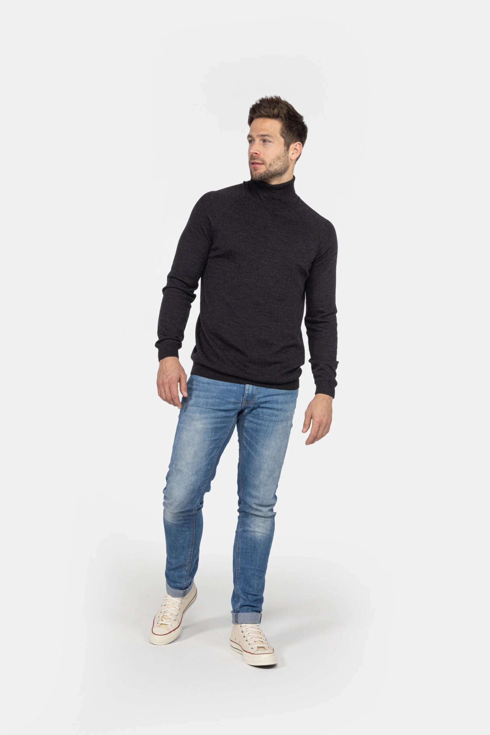 Heren coltrui van merinowol - Zwart Melee