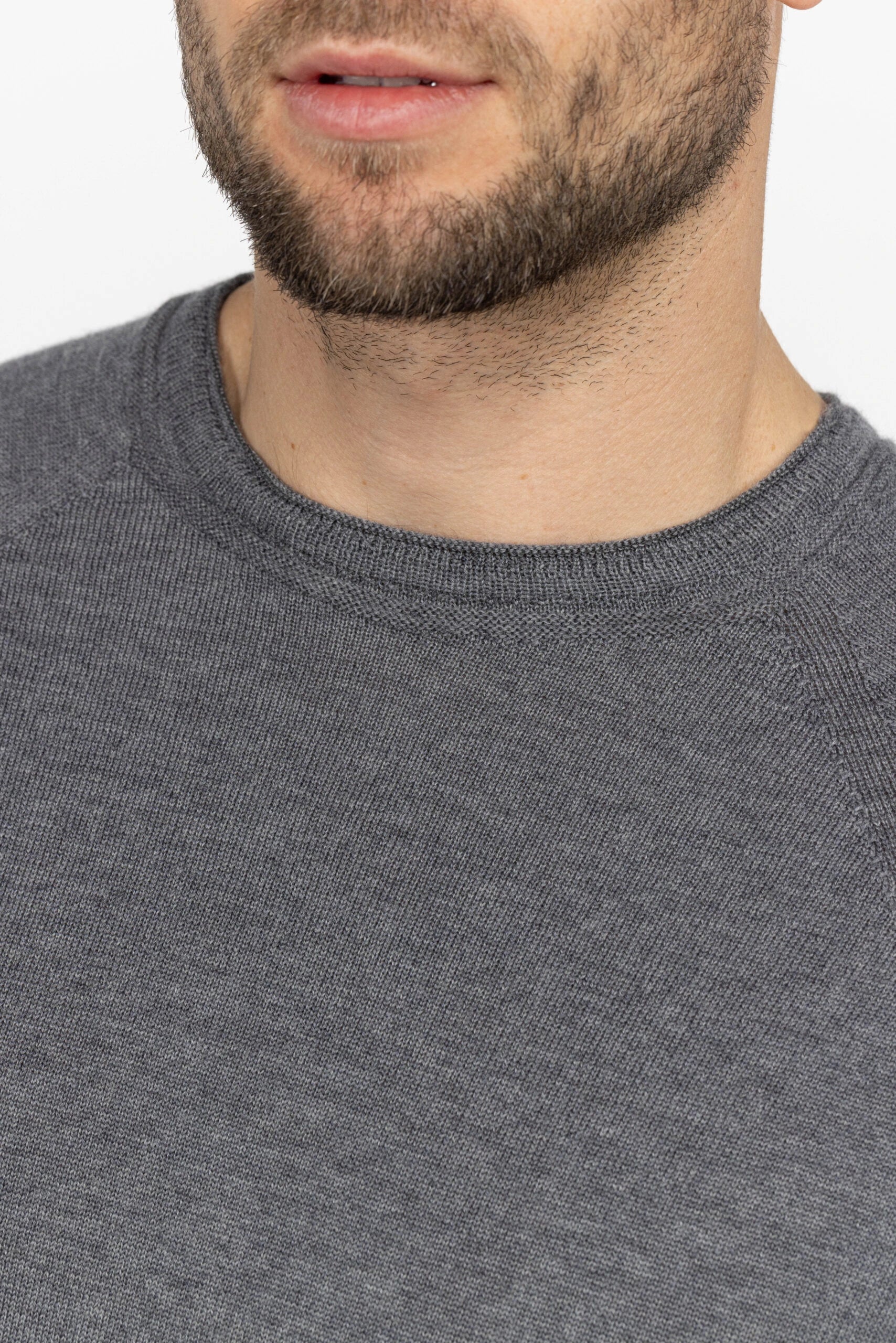Heren trui van merinowol met ronde hals - Grijs Mêlee