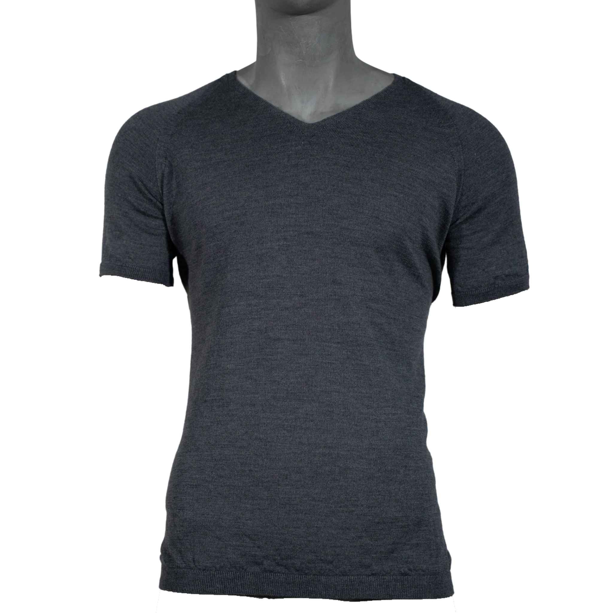 Merino T-Shirt Heren V-Hals - Grijs Melee