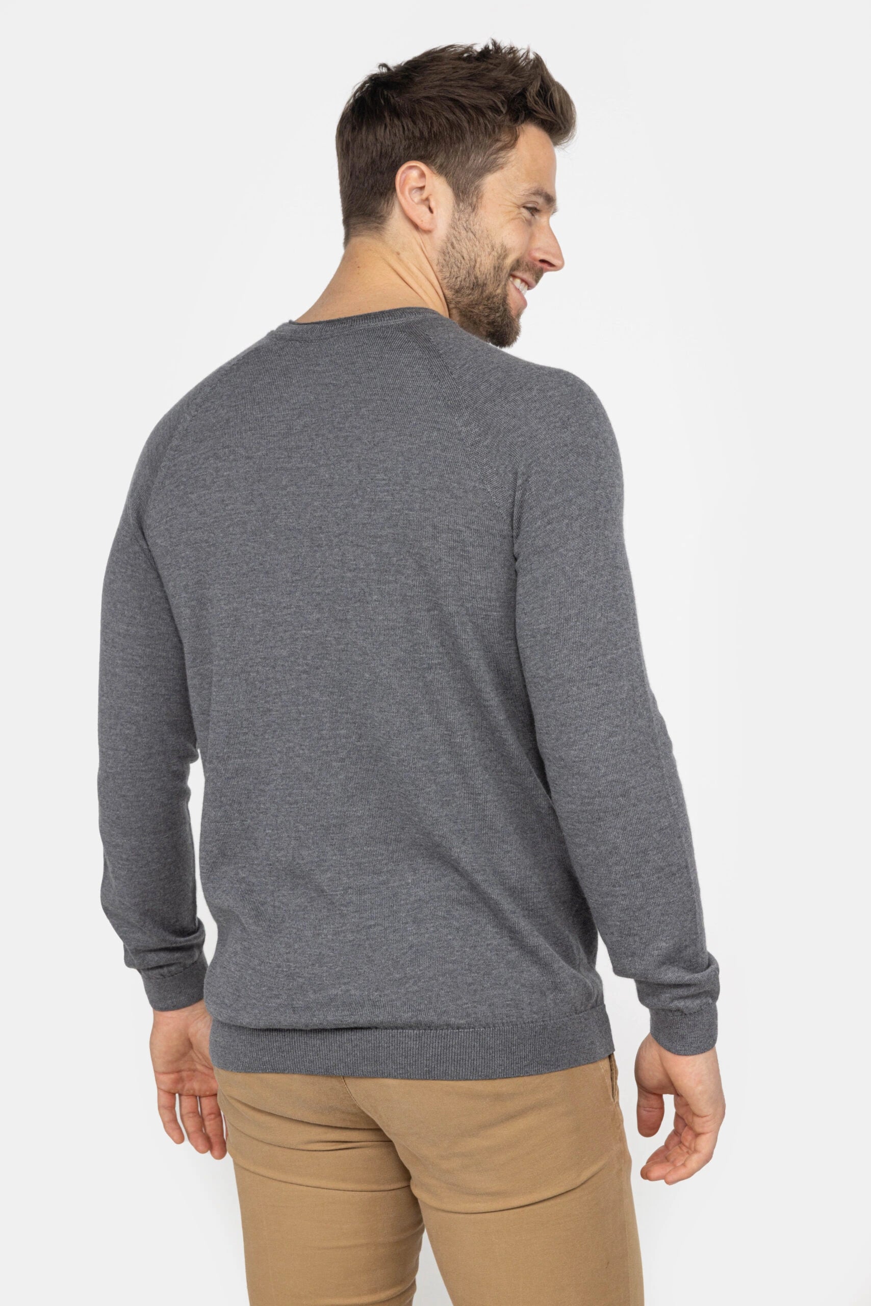 Heren trui van merinowol met ronde hals - Grijs Mêlee