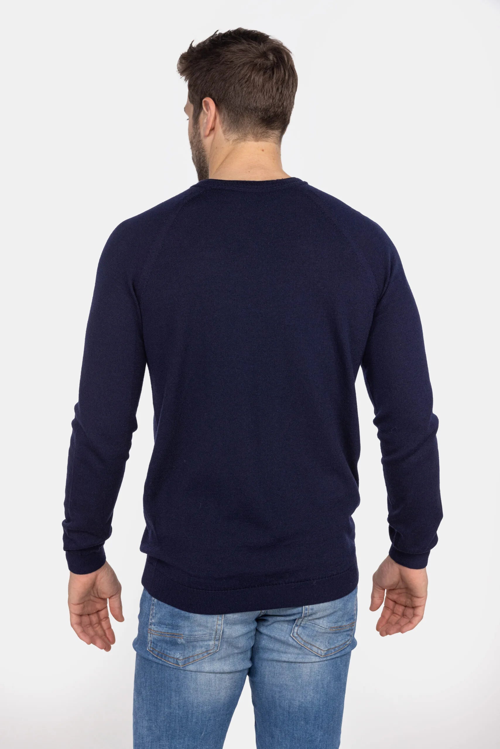 Heren trui van merinowol met ronde hals - Navy