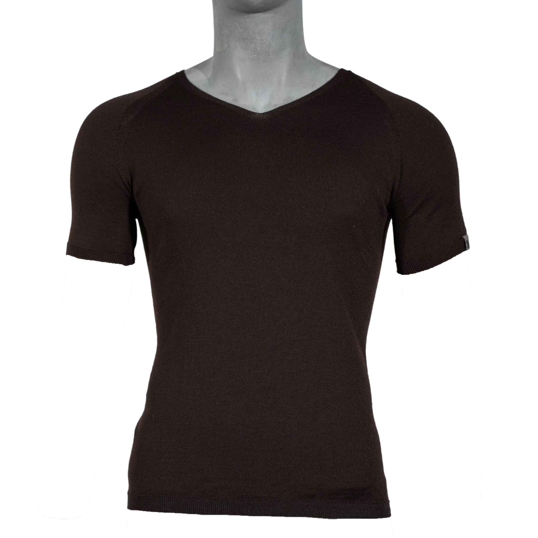 Merino T-Shirt Heren V-Hals - Donkerbruin