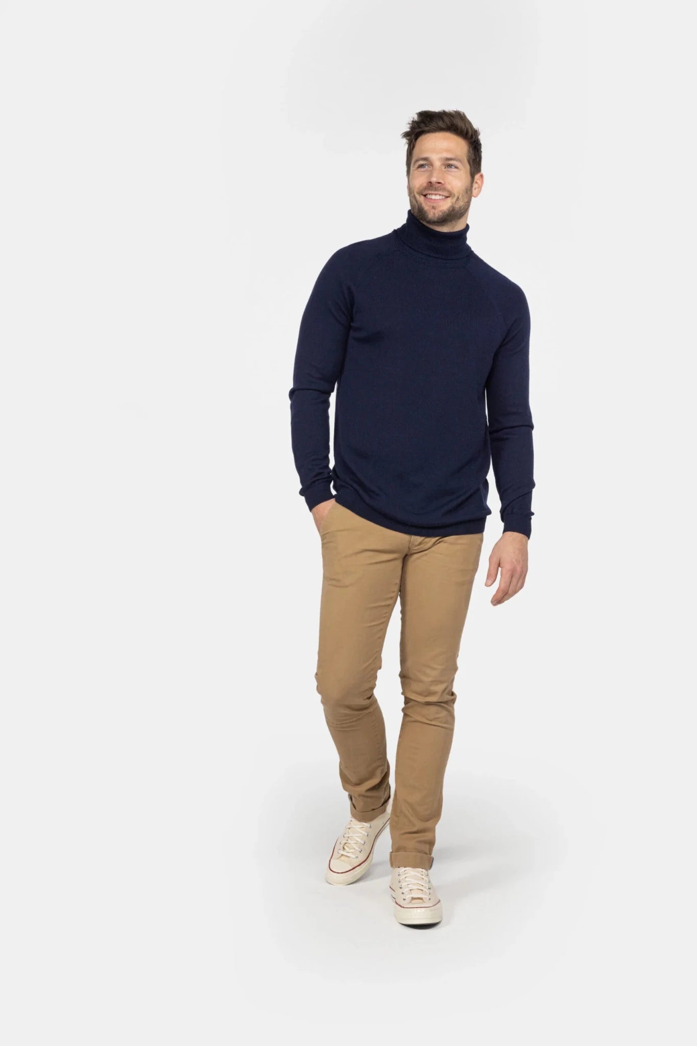 Heren coltrui van merinowol - Navyblauw - Meedin