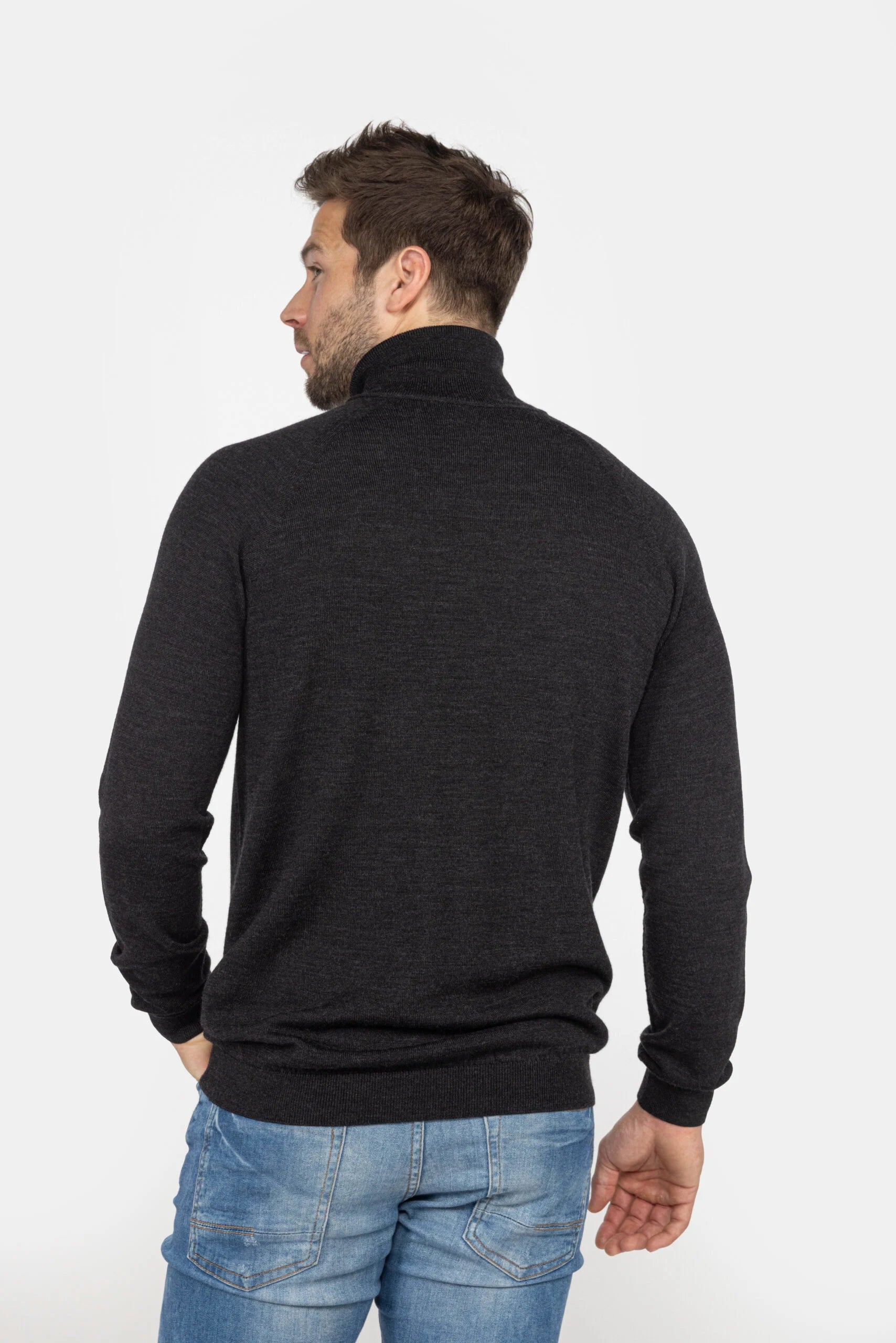 Heren coltrui van merinowol - Zwart Melee