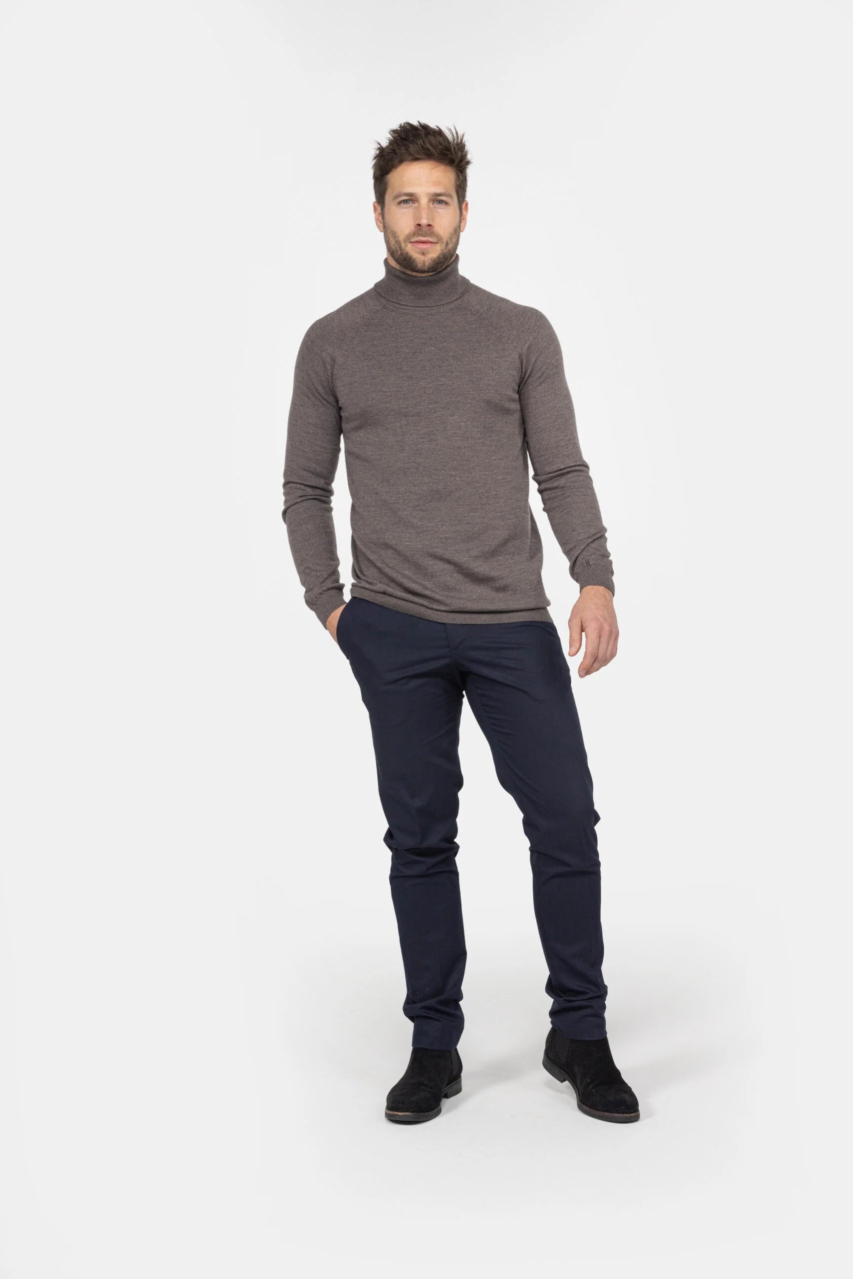 Heren coltrui van merinowol - Taupe