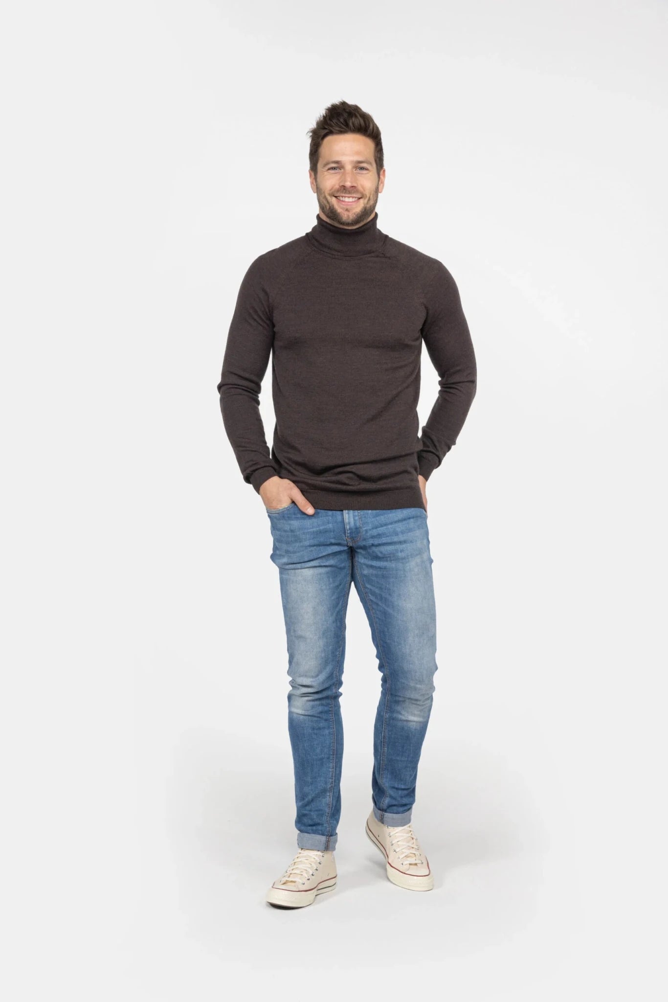 Heren coltrui van merinowol - Donkerbruin - Meedin