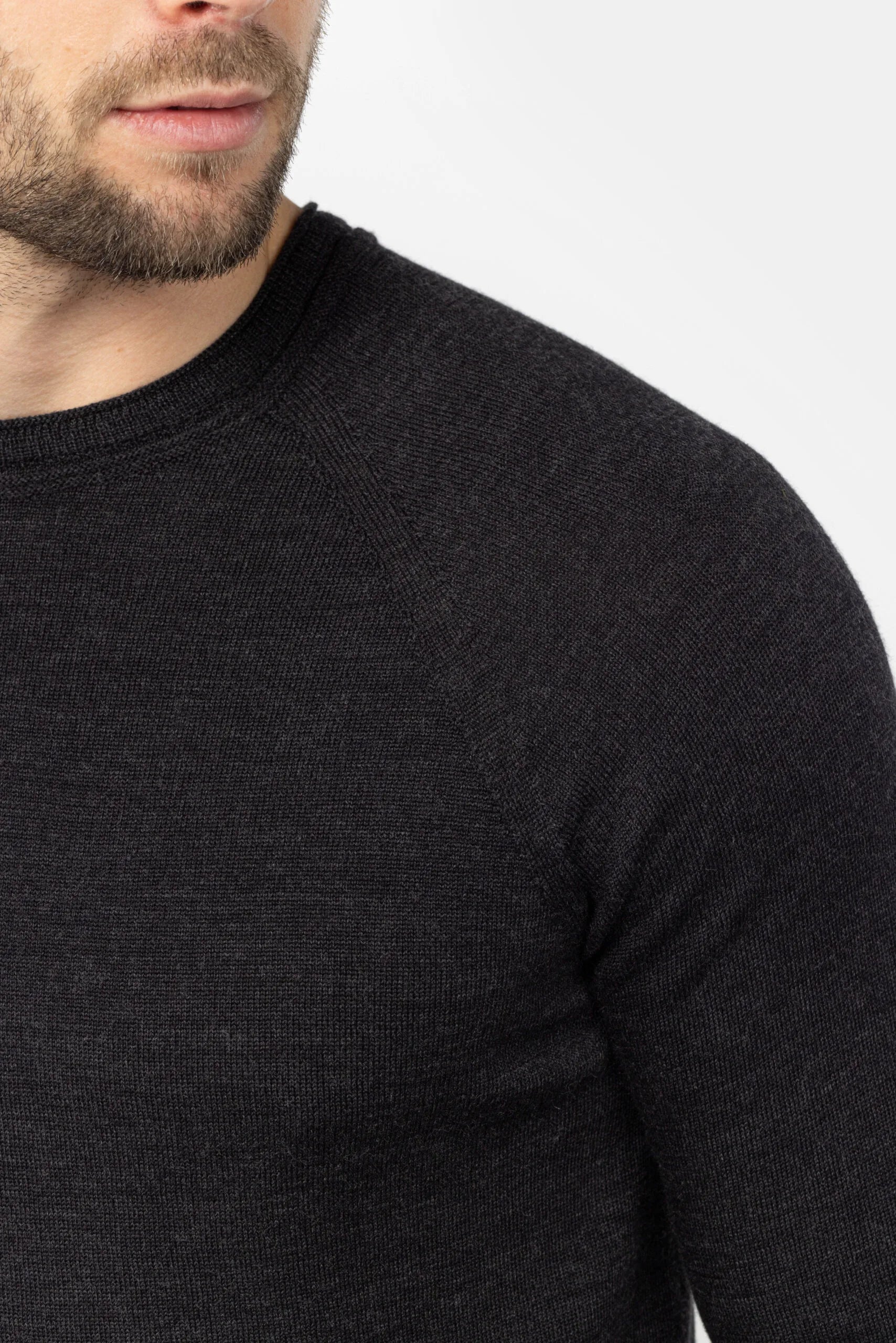Heren trui van merinowol met ronde hals - Zwart Melee