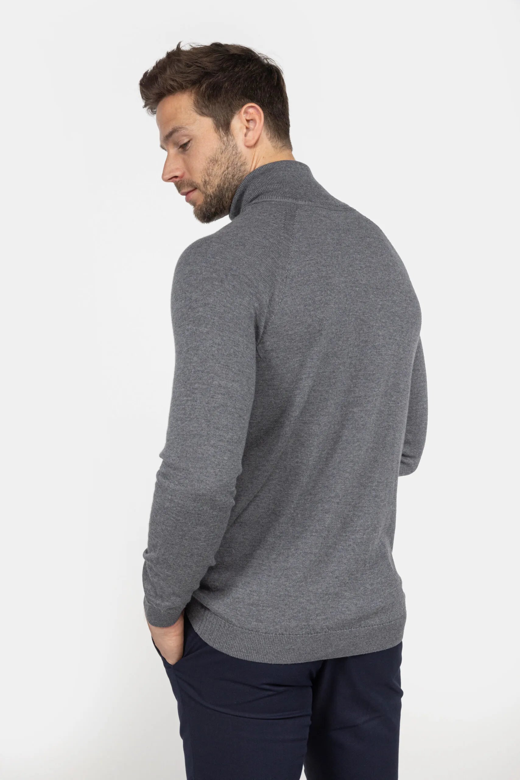 Heren coltrui van merinowol - Grijs mêlee